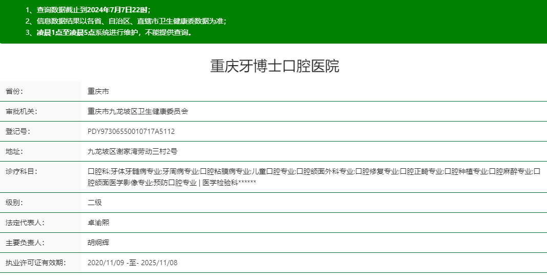 重慶九龍坡牙博士口腔屬于二級醫院