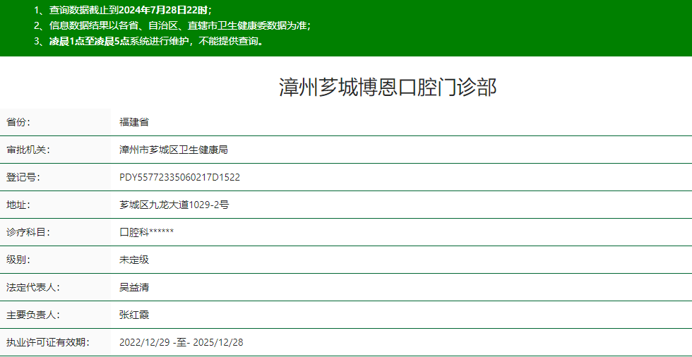 漳州博恩口腔資質(zhì)信息資質(zhì)