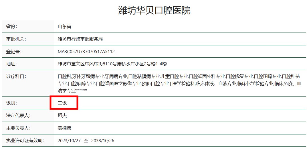 濰坊華貝口腔醫院資質(zhì)